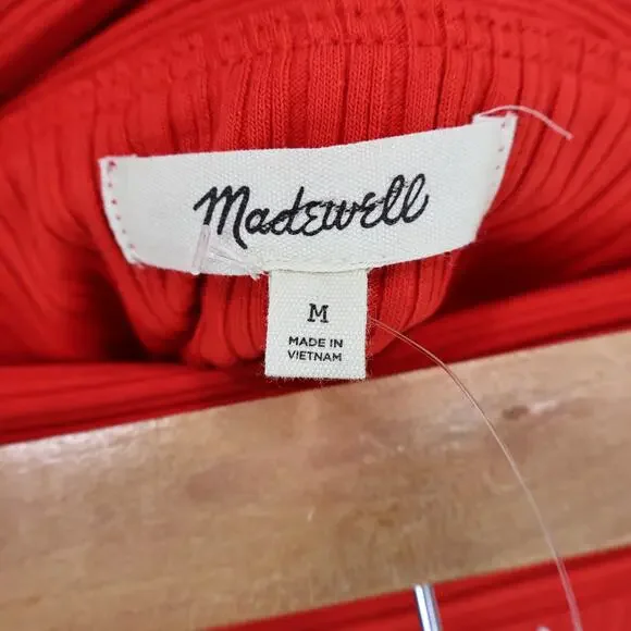 NWT Madewell Ribbed Off-The-Shoulder Top In Red Rouge Size Medium - Picture 6 of 8